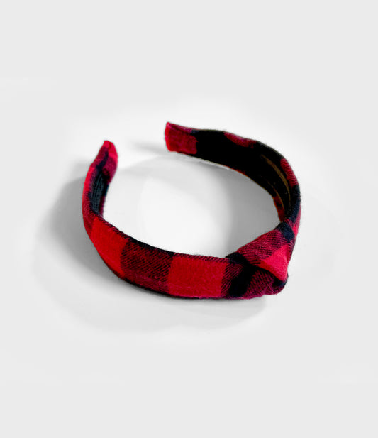 Knotted Flannel Headband - Red Buffalo