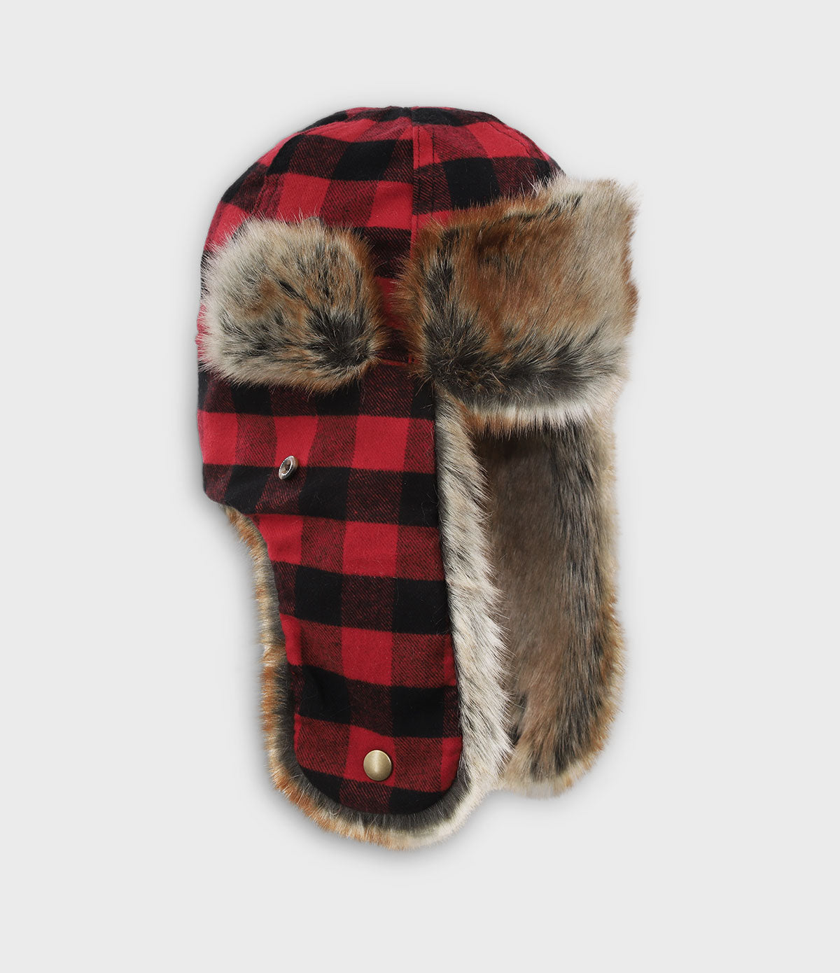 Flannel & Faux Fur Aviator Hat - Red Buffalo