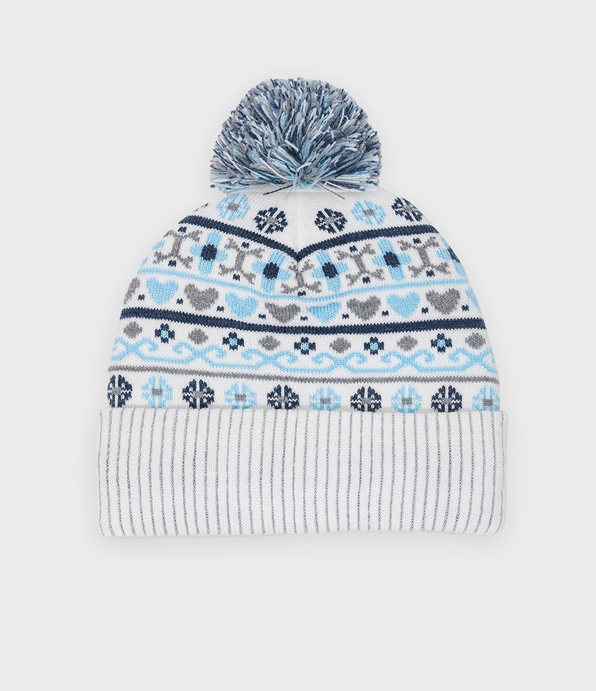 Sweater Cuffed Pom Knit Beanie - White