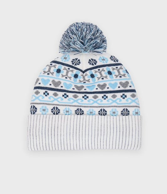 Sweater Cuffed Pom Knit Beanie - White